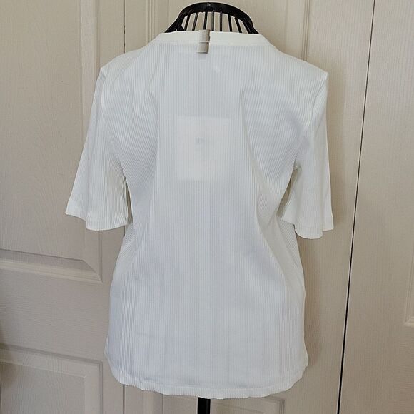 DIANE VON FURSTENBERG White Ribbed Crewneck Tee Size Large NWT - Picture 5 of 9
